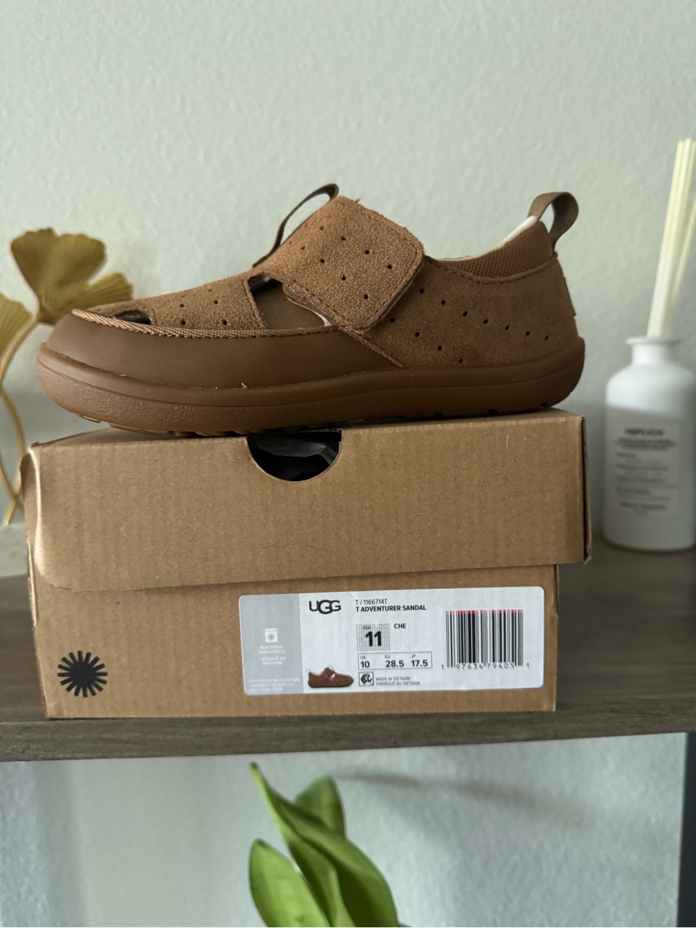 UGG Kids Chestnut Brown Adventure Sandal - Hook & Loop Strap